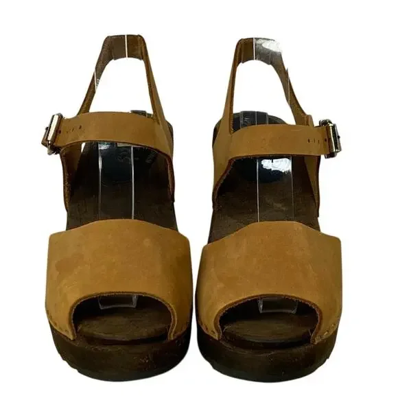 LOTTA Stockholm ALICIA Swedish Peep-Toe Wood Clogs | Womens 39 (8.5) Brown - Picture 2 of 7